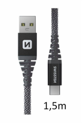 SWISSTEN kabel USB USB-C kevlarový 1,5m 3A 60W antracitová 