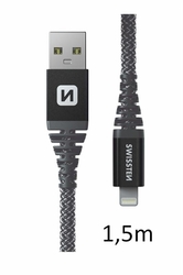 SWISSTEN kabel USB Lightning kevlarový 1,5m 3A 60W antracitová 