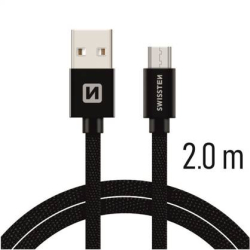 SWISSTEN kabel USB microUSB textilní 1,2m 3A černá